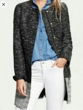 Banana Republic Collarless Boucle Tweed Jacket Coat, Medium
